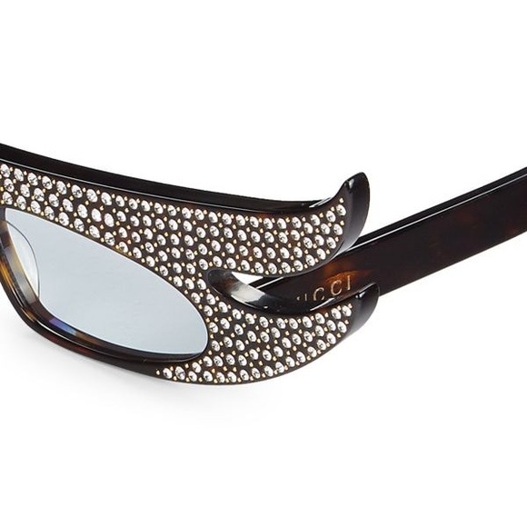 GUCCI 56MM Crystal Embellished Asymmetrical Cat Eye Havana Sunglasses - Picture 6 of 16